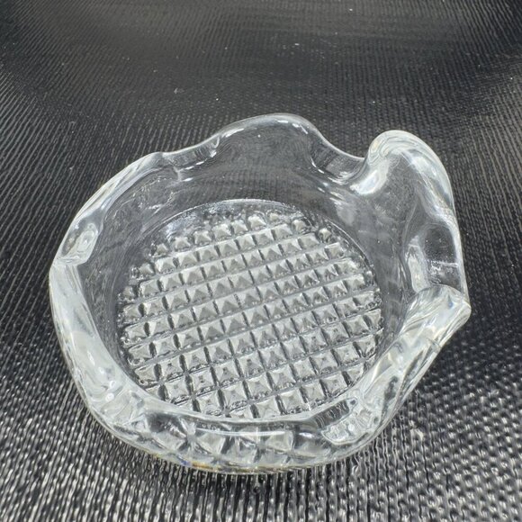 Vintage MCM Clear Glass Trinket Dish Ashtray Waffle Bottom Decorative Dish Plate - Picture 6 of 10